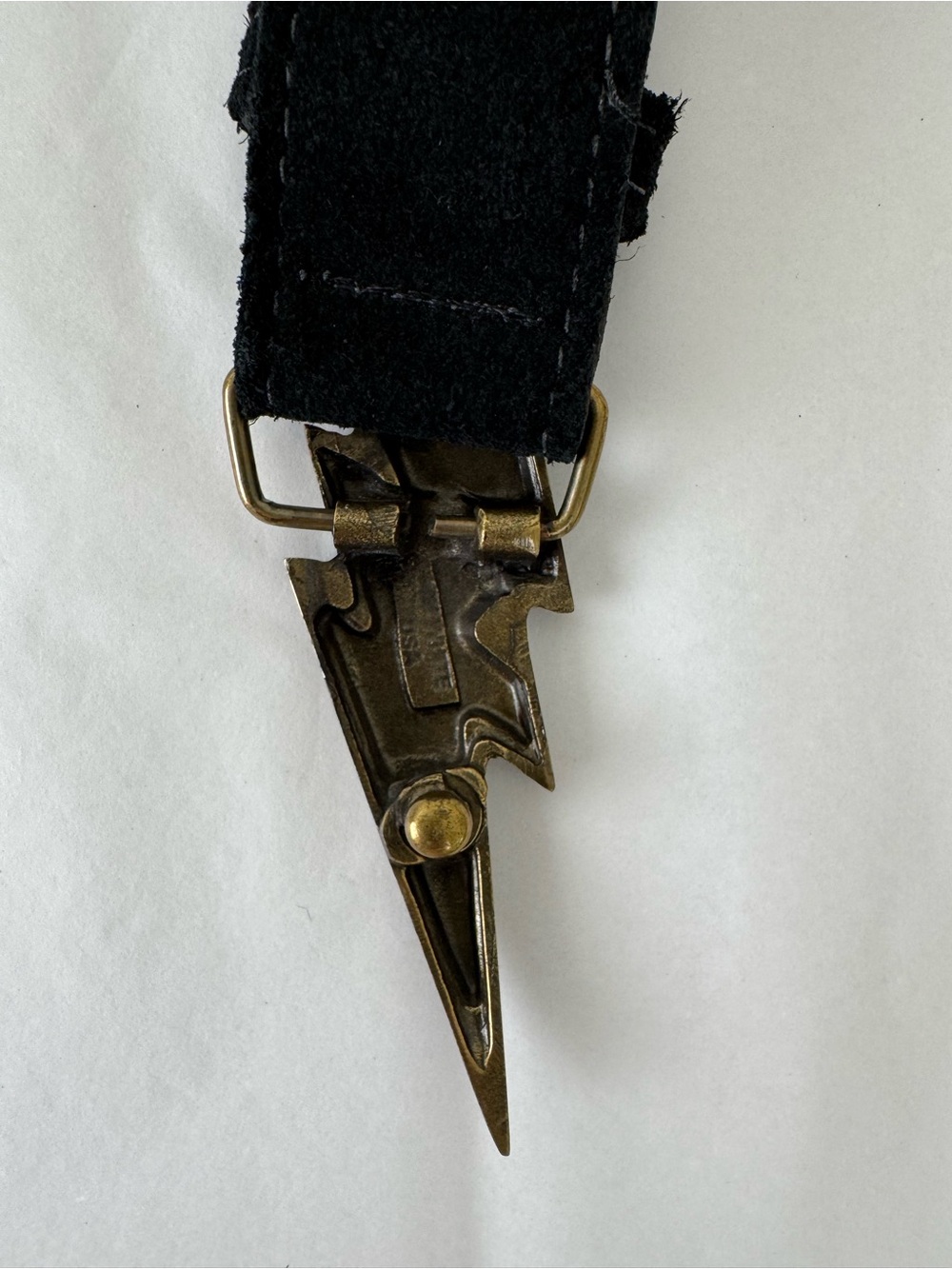 Kim White Lightning Bolt Leather Belt Black Antique Brass Small - Picture 10 of 13